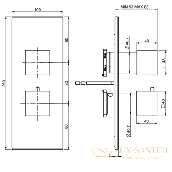 термостат для душа встраиваемый fima carlo frattini fimatherm, f3509x7cr, с переключателем на 2/3 источника, внешняя часть, хром