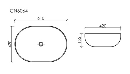 умывальник чаша накладная овальная с переливом белая element 610*420*155мм cn6064