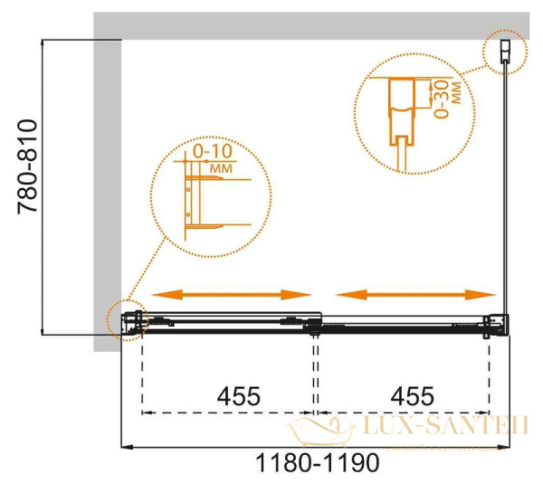 душевой уголок cezares tandem-soft tandem-soft-ah-2-120/80-c-cr-iv 120x80 профиль хром, стекло прозрачное