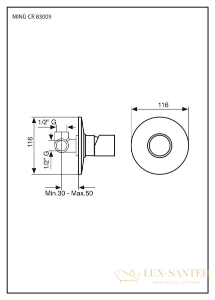 смеситель внутристенный emmevi minu 83009/cr без рычага, хром