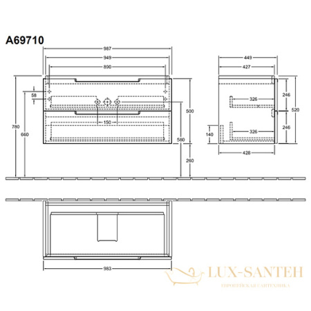 тумба под раковину villeroy & boch subway 2.0 a697 00 dh 987x520x449 мм, glossy white 