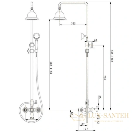 душевая система timo nelson sx-1190 chrome 160 мм, хром