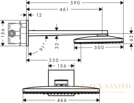 верхний душ hansgrohe rainmaker select 460 3jet 24007600 с держателем, черный хром