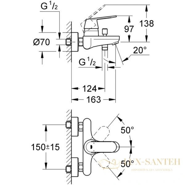 комплект смесителей grohe eurosmart cosmopolitan 1000179, для раковины, ванны с душевым гарнитуром