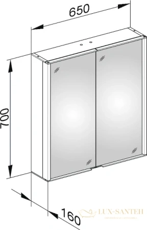 зеркальный шкаф keuco royal match, 12801171301, с подсветкой, 650х700х160 мм, анодированный серебристый алюминий/зеркало