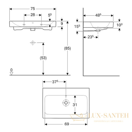 раковина geberit icon 124078000 750х485 мм, белый