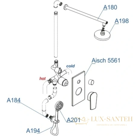 душевой комплект wasserkraft aisch a55201 250 мм, золотой матовый