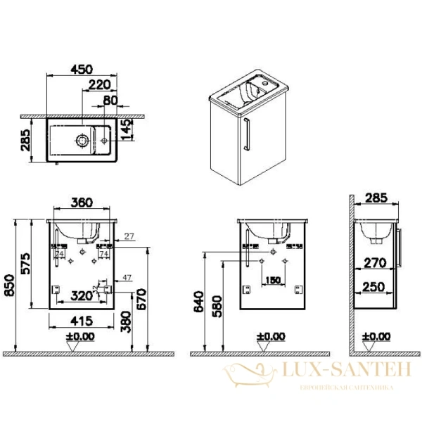 тумба с раковиной vitra root 68064 45 см r, темно-синий матовый