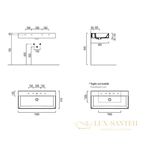 раковина gsi kube x 9423111 100 см, белый