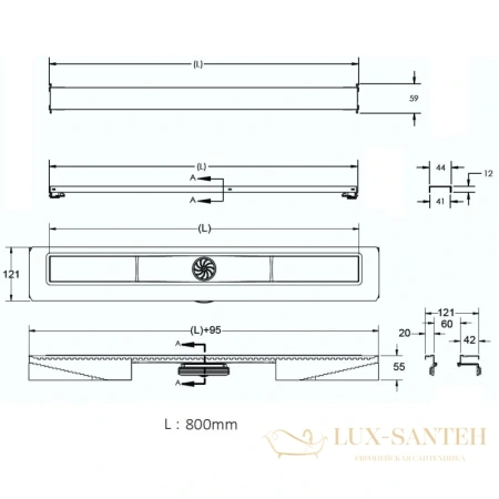 душевой канал berges c1 brise 090133 800 мм, матовый хром