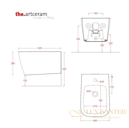 биде artceram a16 asb001 15 00 подвесное, серый