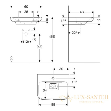 раковина geberit myday 125460600 600х480 мм, белый