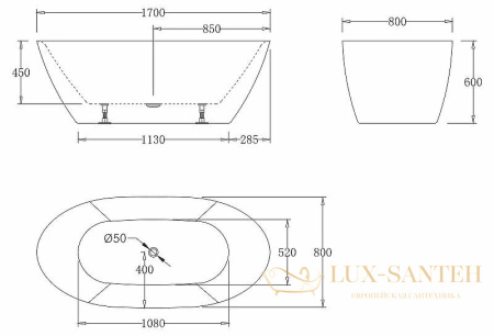 акриловая ванна belbagno bb77-1700-w0 170x80 без гидромассажа, белый