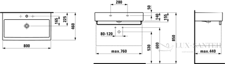 раковина laufen living 8.1743.6.000.108.1 подвесная 80 см, белый глянцевый 