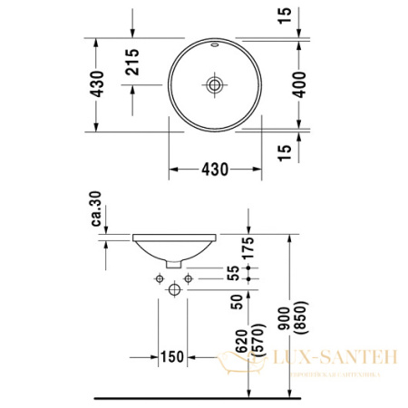 раковина встраиваемая снизу duravit architec 0468400000 ø 400 мм, белый