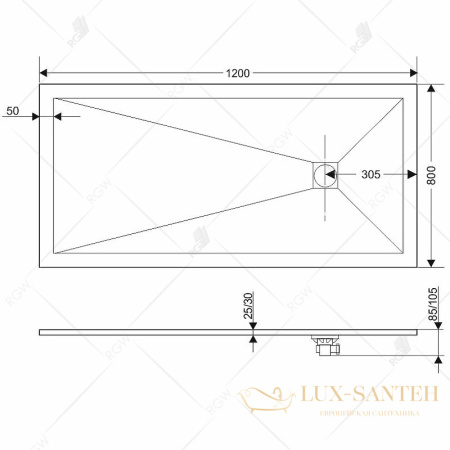 душевой поддон rgw stone tray 16152812-03 из искусственного камня st-0128be 120x80, бежевый