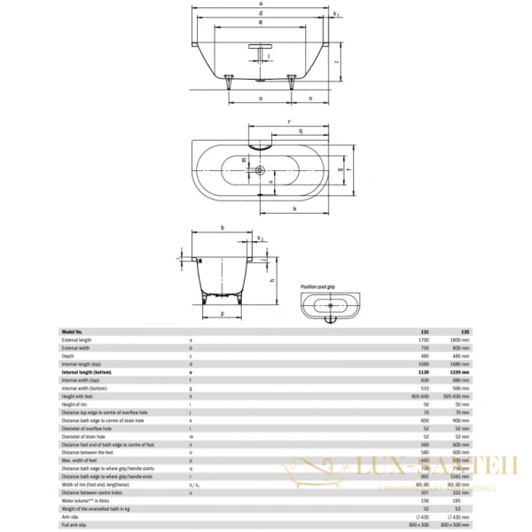 стальная ванна kaldewei centro duo 2 283500013001 135 180х80 см с покрытием easy-clean, альпийский белый 