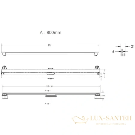 душевой канал berges super slim 092054 800 мм, золото