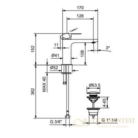 смеситель для раковины, fantini myo 61 02 v604f, хром