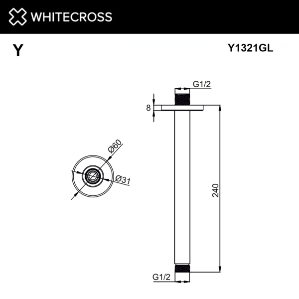 кронштейн душевой потолочный whitecross y1321gl, золото