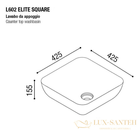 раковина накладная aet elite square 43x43 см., без отверстия под смеситель, цвет пастельно-синий матовый l602t0r0v0141