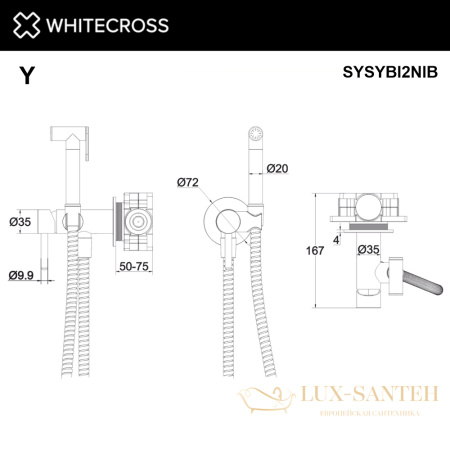 система для биде скрытого монтажа whitecross y sysybi2nib, брашированный никель