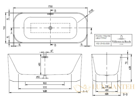 квариловая ванна villeroy & boch finion 170х70 ubq177fin7n100v101 с функцией emotion, белый alpin