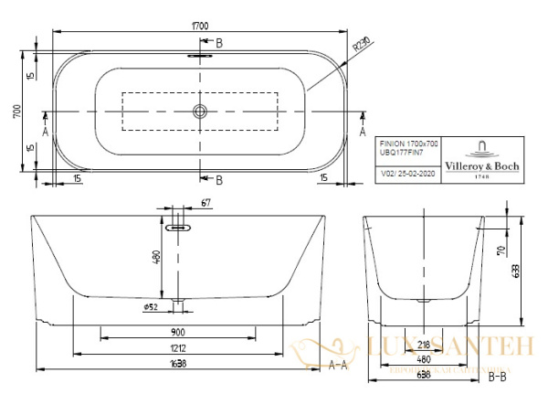 квариловая ванна villeroy & boch finion 170х70 ubq177fin7n100v101 с функцией emotion, белый alpin