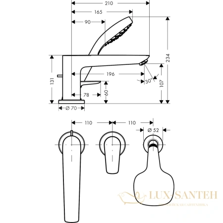 смеситель для ванны hansgrohe talis e 71731000, хром