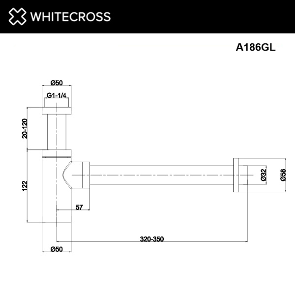 сифон для умывальника декоративный whitecross a186gl, золото