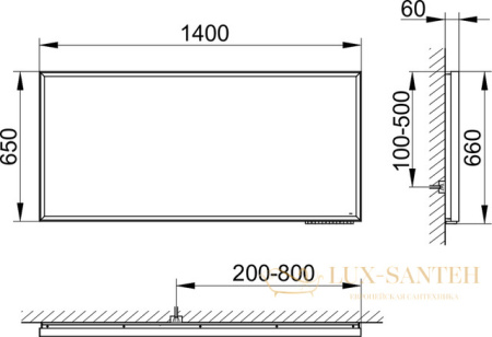 зеркало с подсветкой keuco royal lumos, 14598175000, с подогревом (по центру), 1400x650x60 мм, к.: алюминий