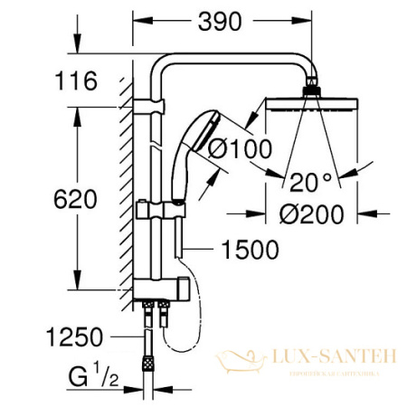 душевая система grohe eurosmart 124410 со смесителем, хром