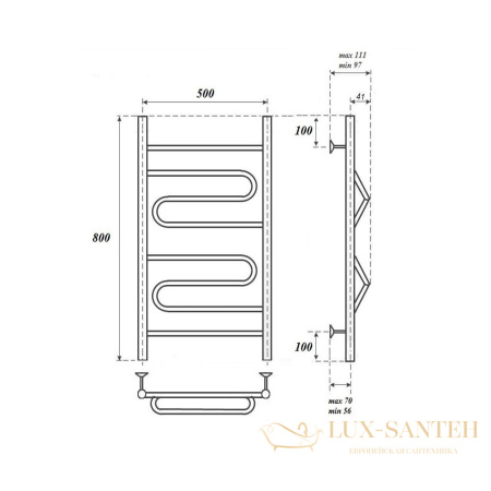 полотенцесушитель 500x800 водяной point юпитер pn01158 п4, хром