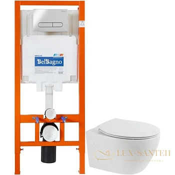 комплект подвесной унитаз belbagno prospero bb507b + bb1055sc + система инсталляции belbagno bb002-80 + bb005-pr-chrome, белый