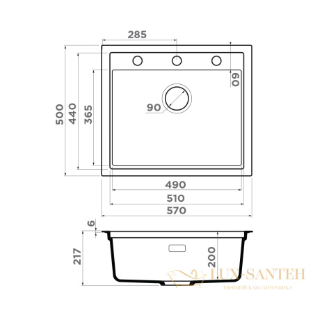 кухонная мойка omoikiri sintesi 57-gb 4997140 artceramic, графит