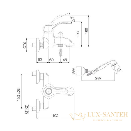 смеситель для ванны fima carlo frattini lamp, f3304br, с душевым комплектом, бронза