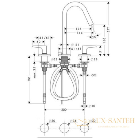 смеситель для раковины 160, axor citterio m, 34133990, с донным клапаном, полированное золото