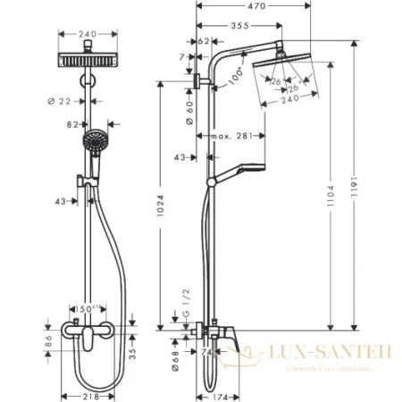 душевая стойка hansgrohe crometta e 240 1jet showerpipe 27284000 хром