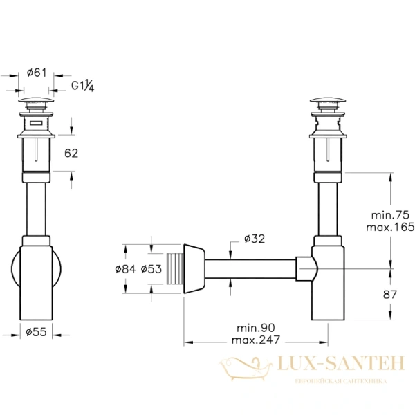 сифон vitra syphon a45154 для раковины, хром