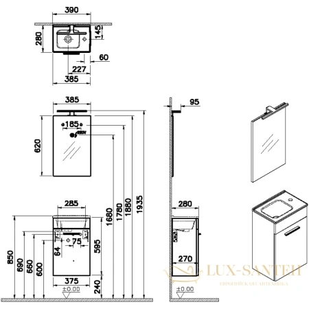 комплект мебели vitra mia 67089 39 см, дуб золотой