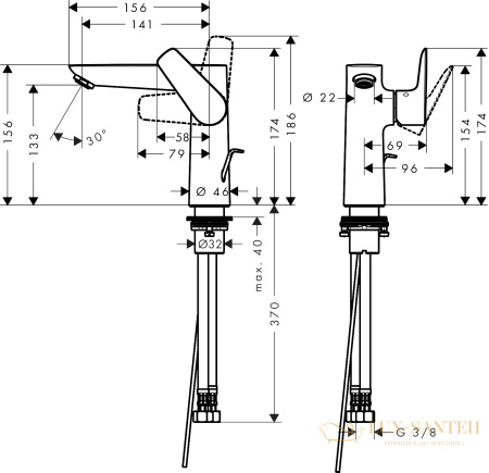 смеситель для раковины hansgrohe talis e 71754140 со сливным гарнитуром