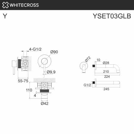 система для ванны скрытого монтажа whitecross y yset03glb, брашированное золото