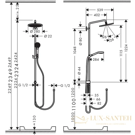 душевая стойка hansgrohe croma select s 26793000, 280 1jet reno хром