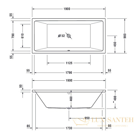 акриловая ванна duravit vero air 700414000000000 190х90, белый