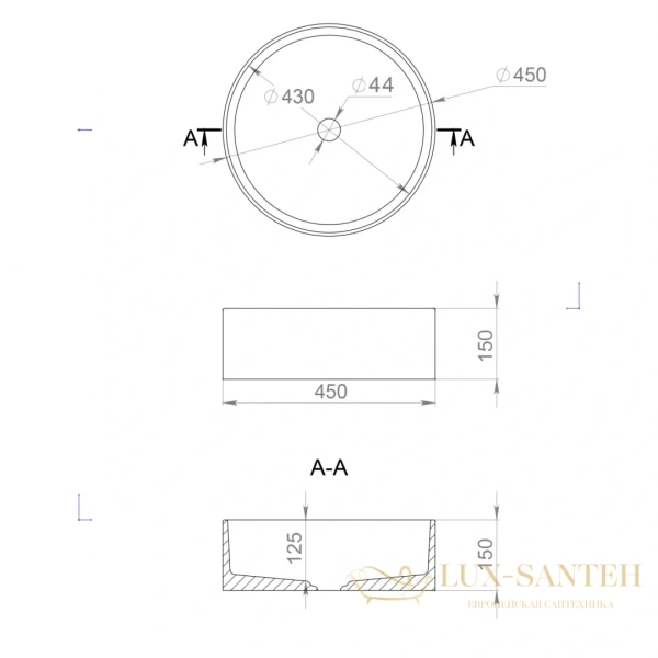 раковина salini armonia 130112g s-sense 45x45 см, белый