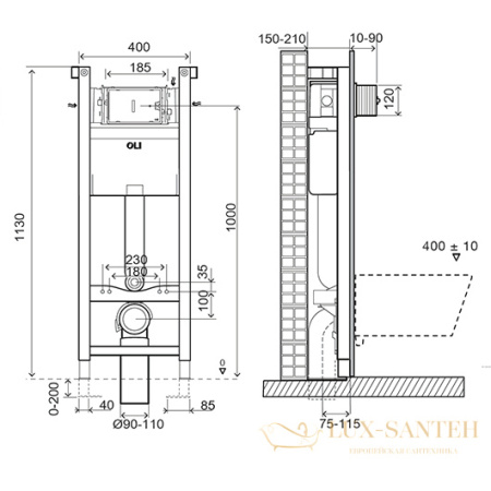 инсталляция oli expert evo plus sanitarblock 721803 для подвесного унитаза высота 1130 мм, механика