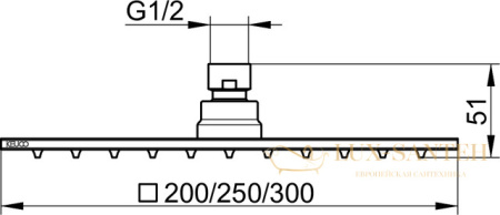 верхний душ keuco, 59986010302, квадратный, 300 мм, хром finish