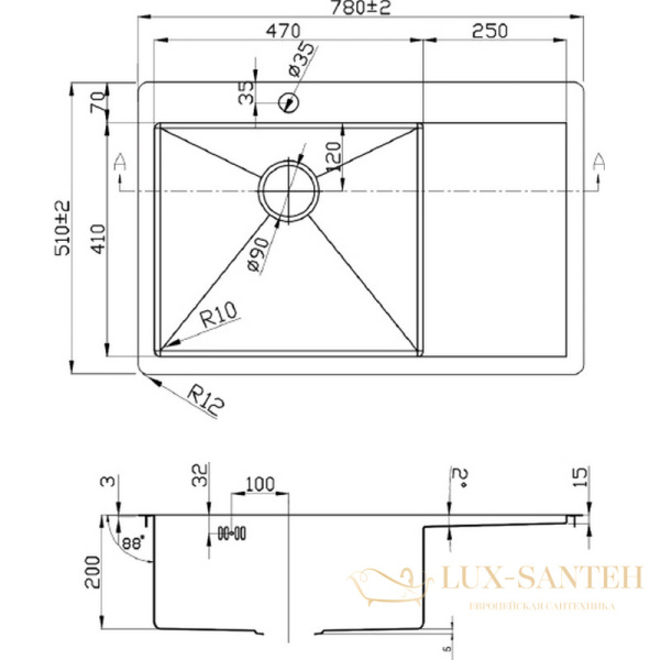 кухонная мойка zorg pvd pvd 7851-l grafit, графит