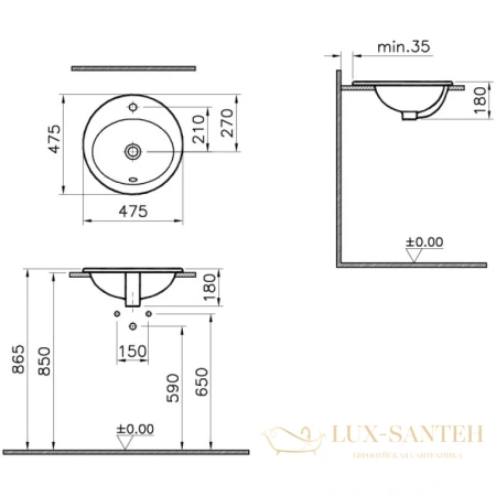 раковина vitra s20 5467b003-0001 47,5 см, белый