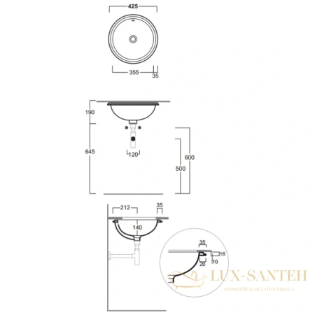 раковина simas lavabi d'arredo s54 bi 42,5x42,5 см, белый